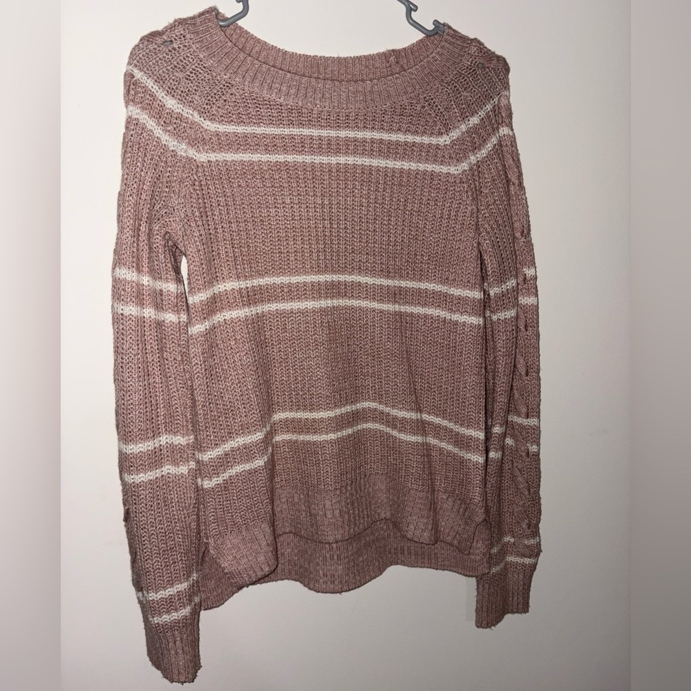 SO Mauve Pink Striped Crewneck Sweater